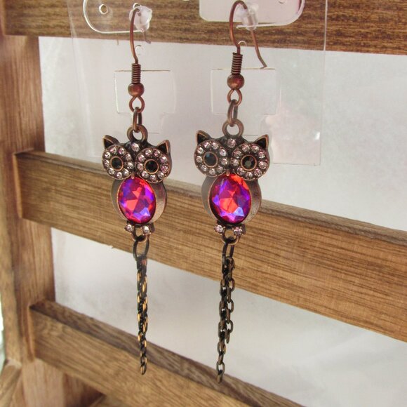 NEW Statement Rhinestone Owl Earrings - Picture 3 of 5